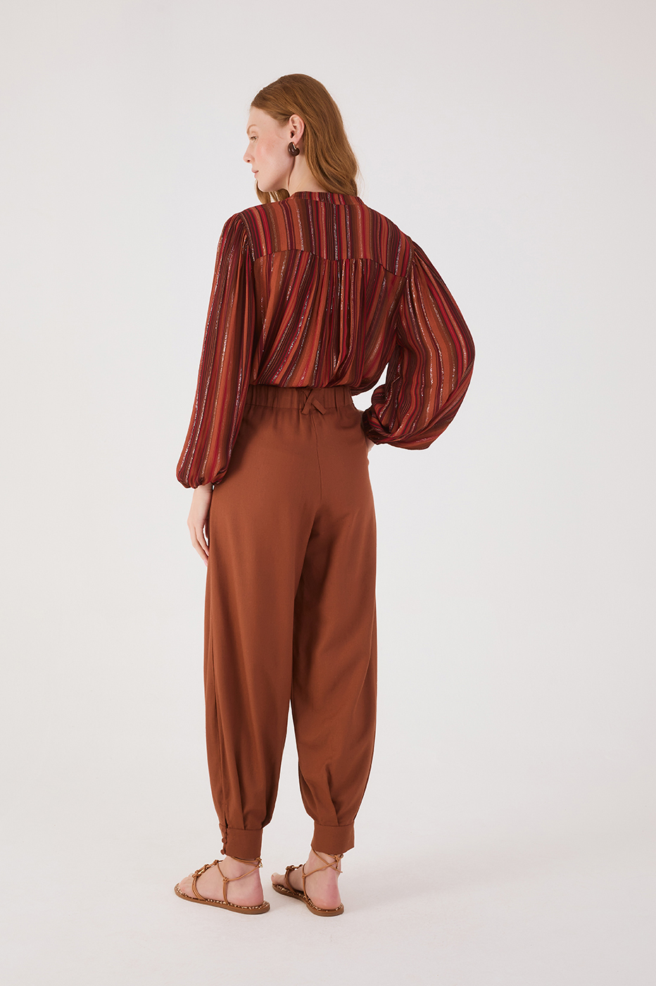 Brown Mate Pleats Cuffed Linen Pants