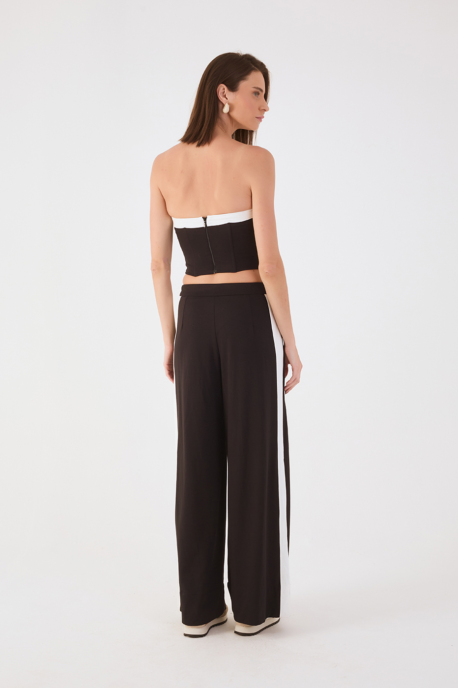 Black Bicolor Pockets Wide-Leg Tailored Pants