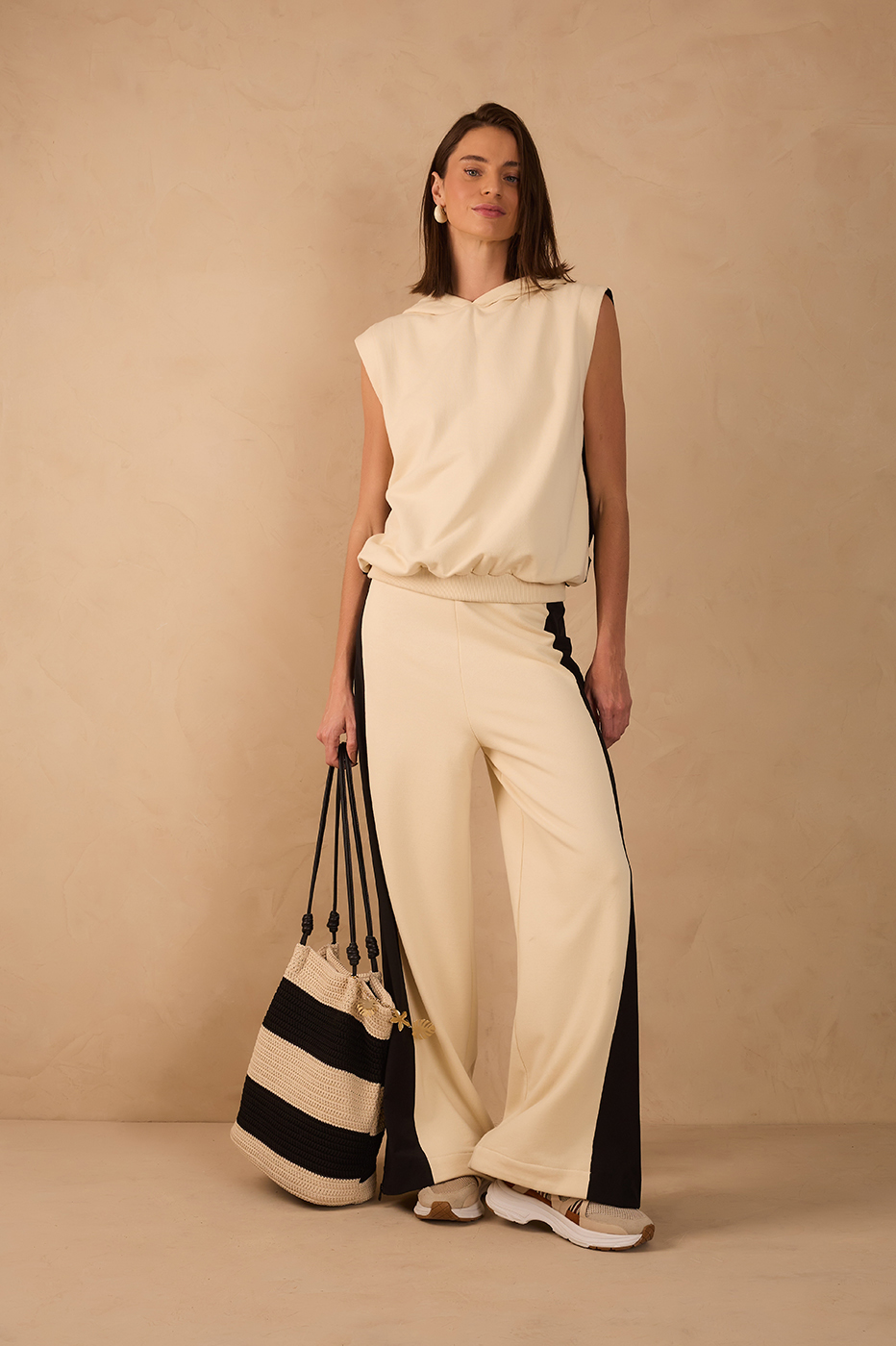Black Bicolor Elastic Waist Zippered Cuffs Sweatpants