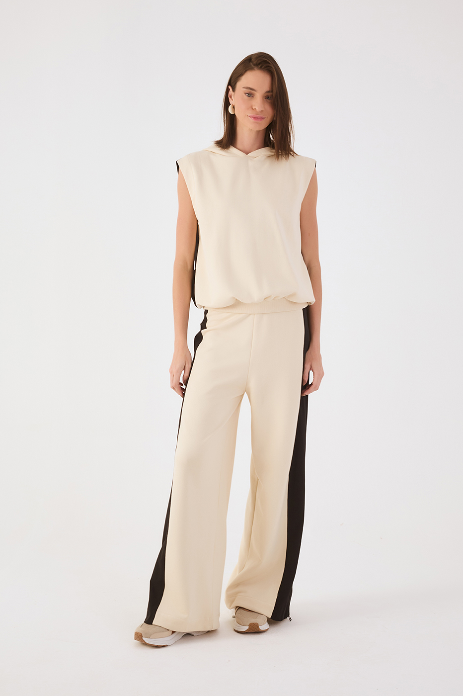 Black Bicolor Elastic Waist Zippered Cuffs Sweatpants