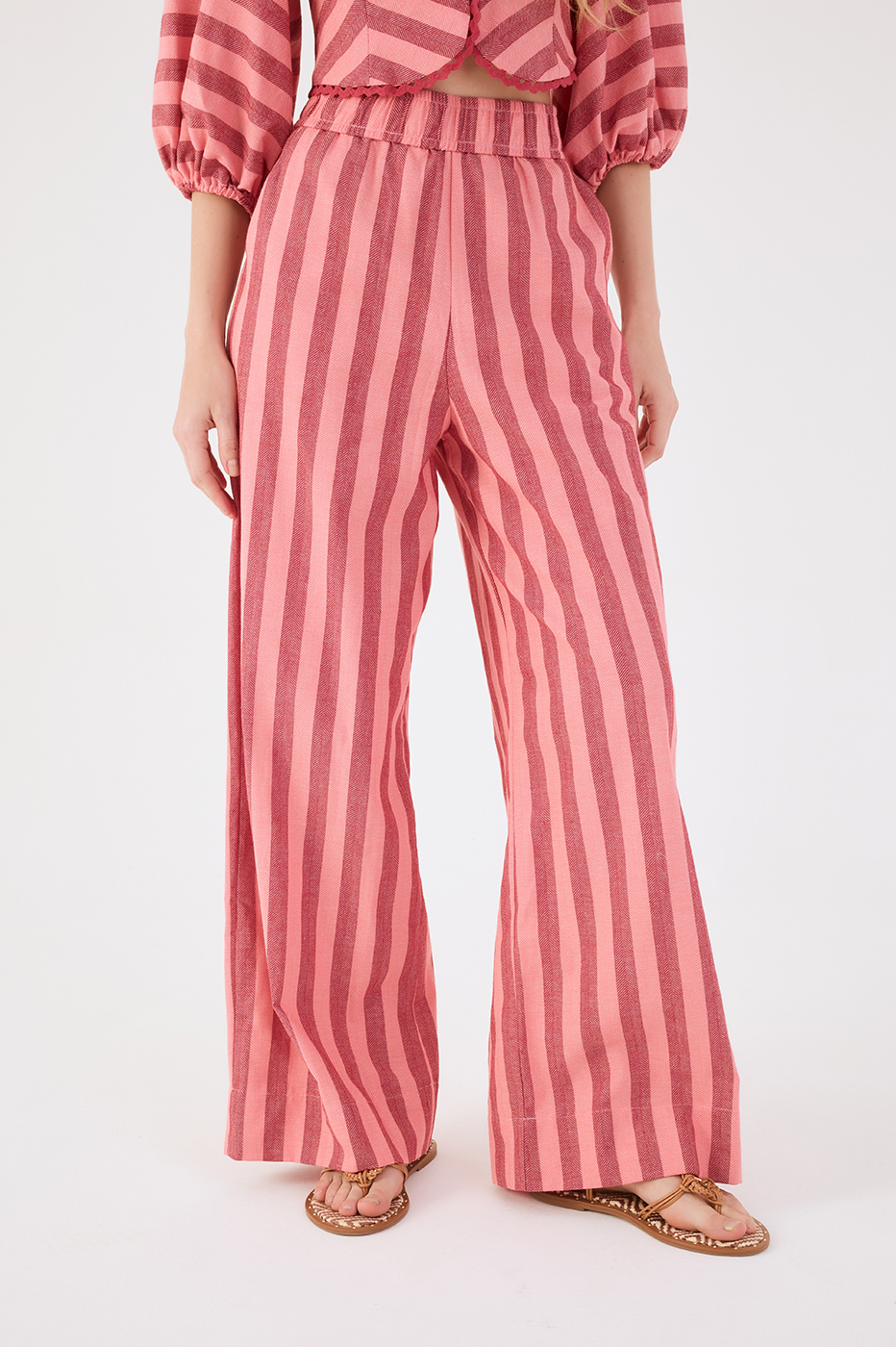 Pink Bromelia Elastic Waist Pockets Wide-Leg Pants