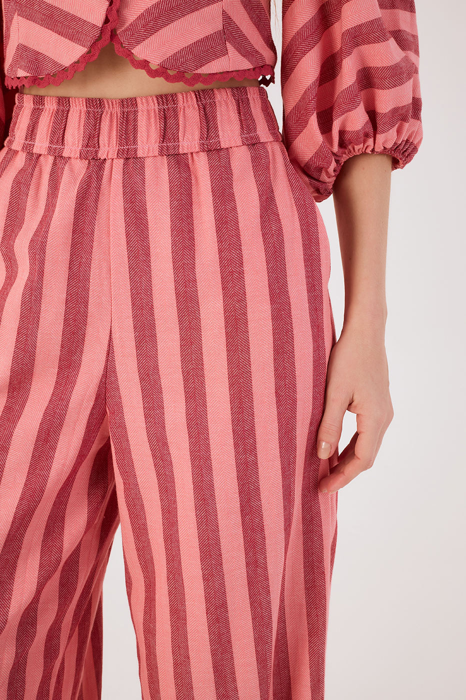 Pink Bromelia Elastic Waist Pockets Wide-Leg Pants