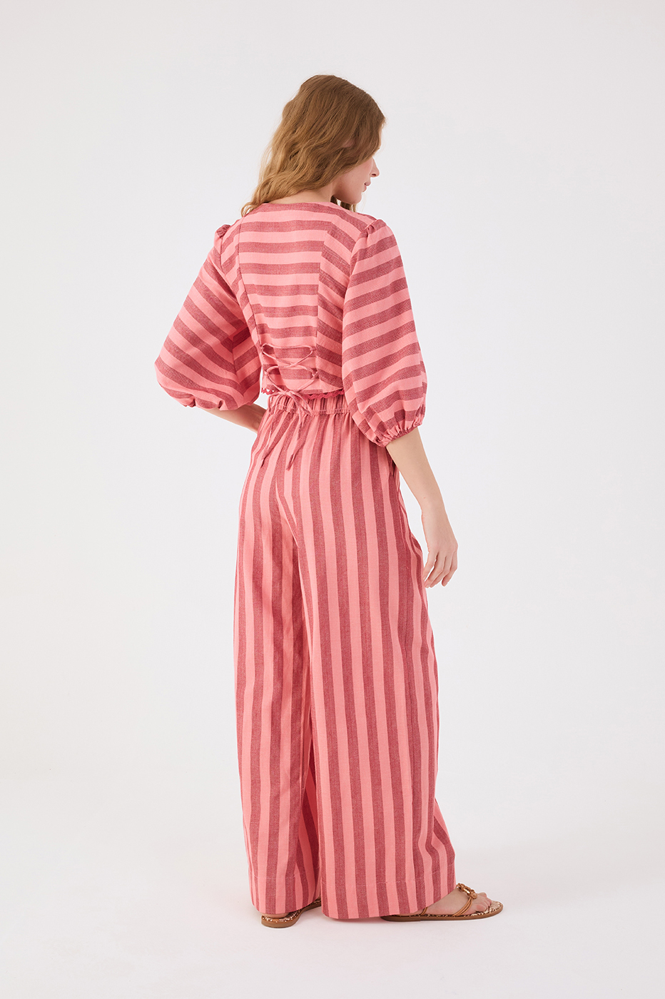 Pink Bromelia Elastic Waist Pockets Wide-Leg Pants
