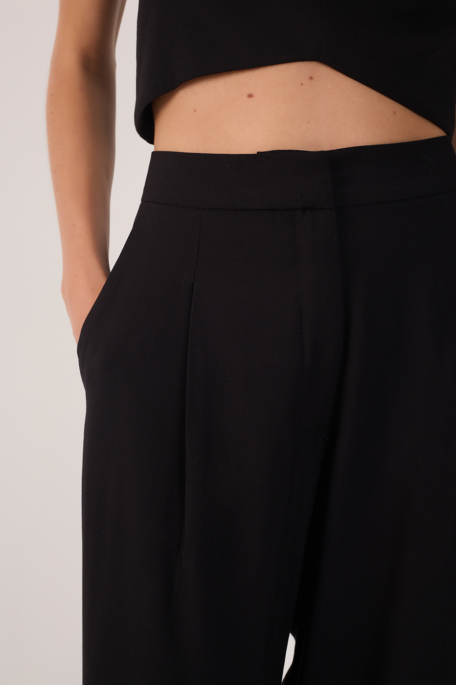 Pleated Lapel Pocket Pants