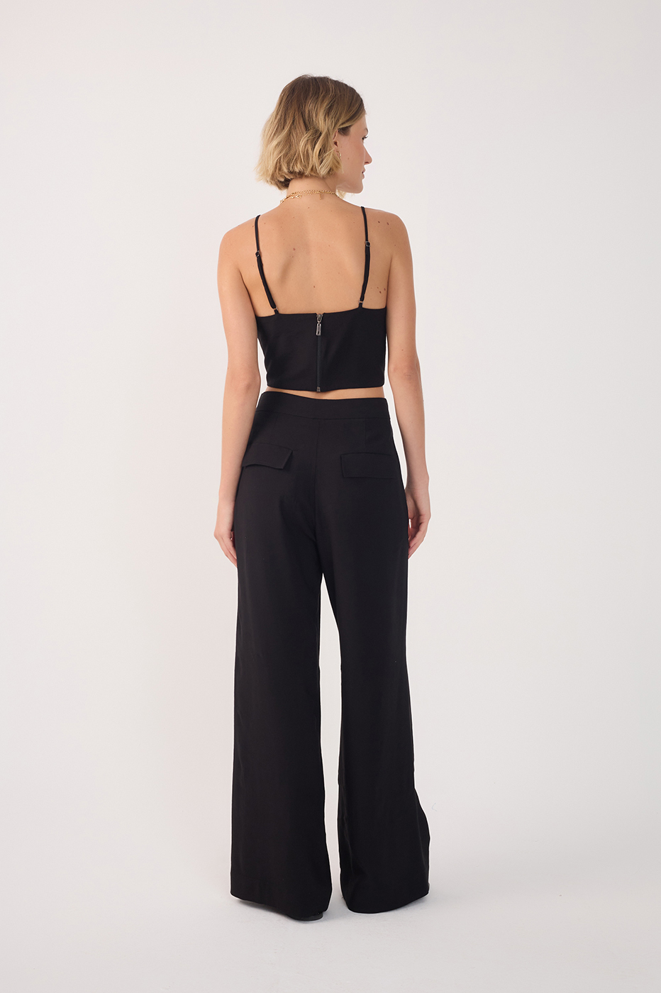 Pleated Lapel Pocket Pants