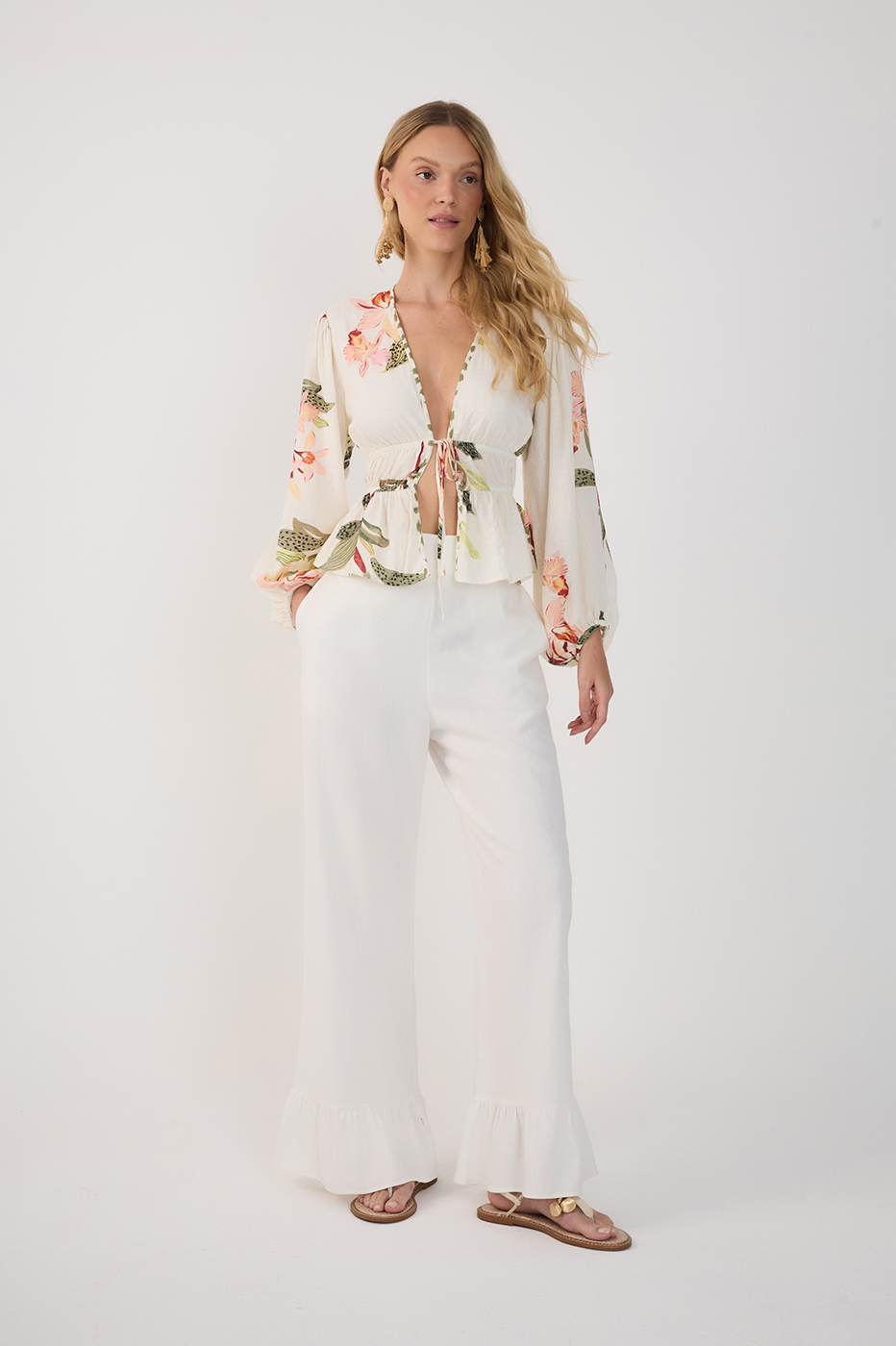 Straight Linen Ruffle Hem Pants_2