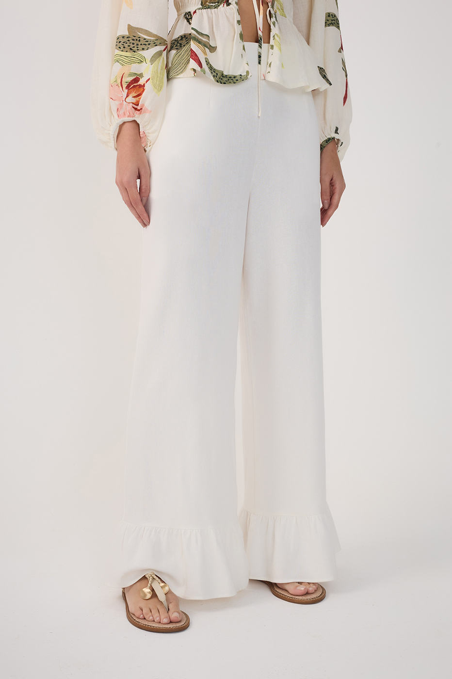 Straight Linen Ruffle Hem Pants_4