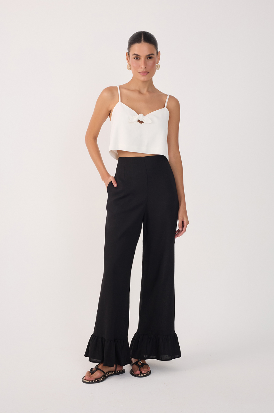 Straight Linen Ruffle Hem Pants_3