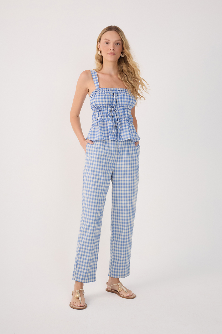 Carrot Fit Cotton Elastane Vichy Pants_2