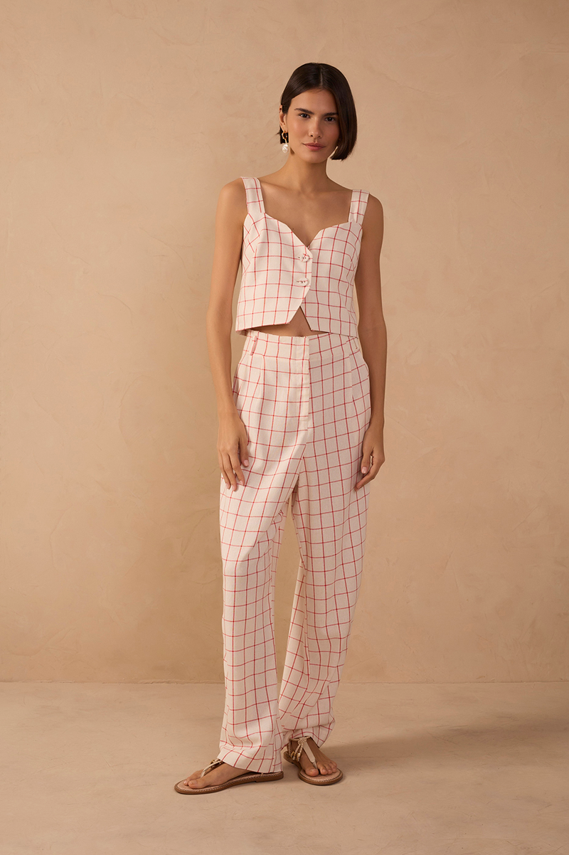 Off-White Plaid Linen Carrot Pants_1