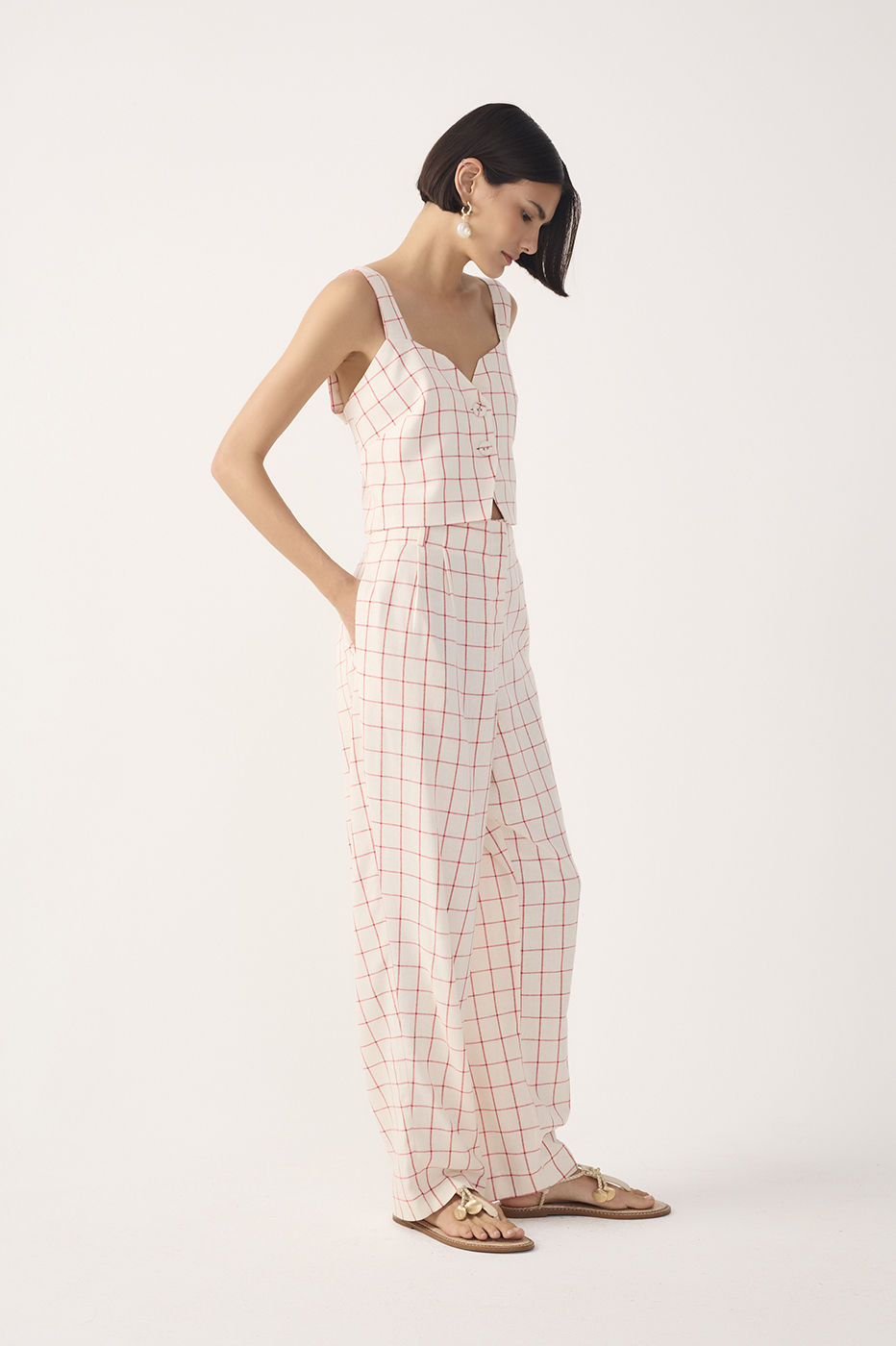 Checkered Linen Carrot Pants_3