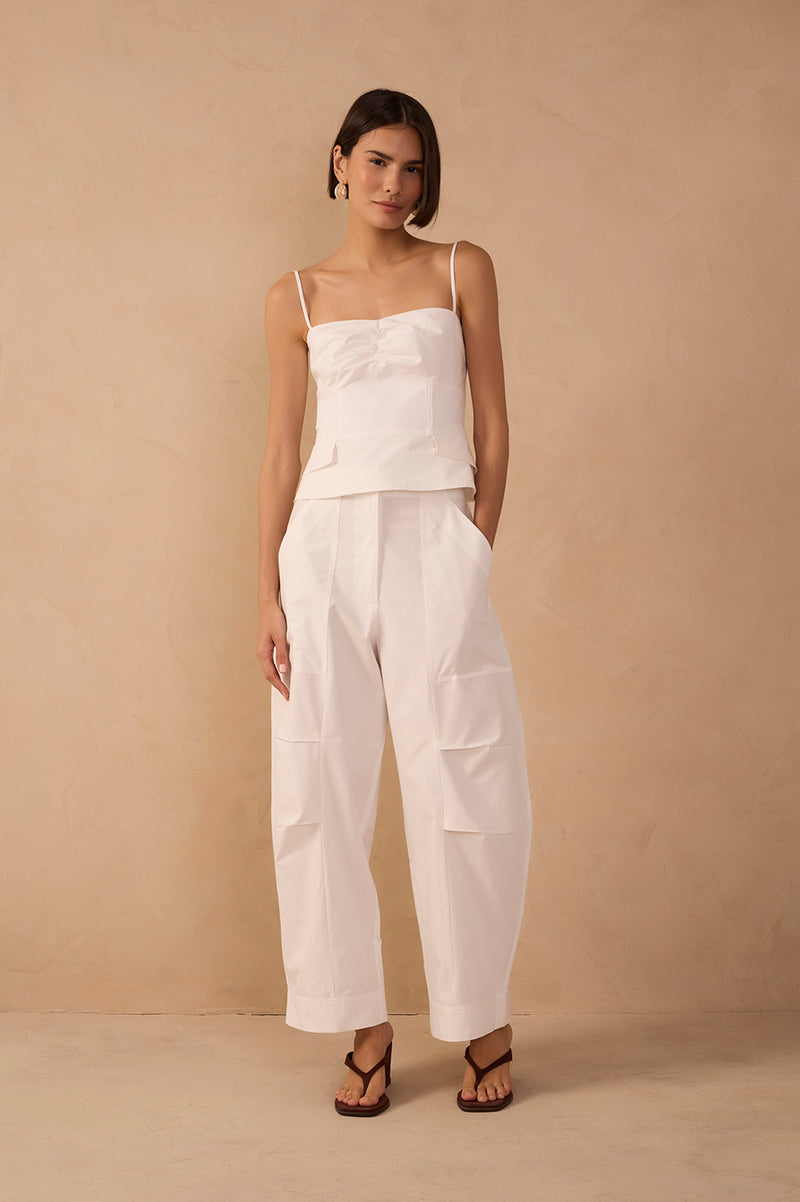 Off-White Topstitching Pleated Cotton Pants_1