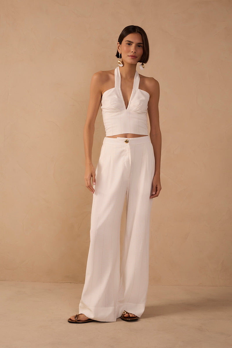 Off-White Pleated Lurex Stripes Linen Pants_1