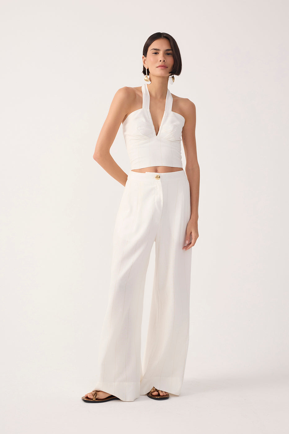 Off-White Pleated Lurex Stripes Linen Pants_2