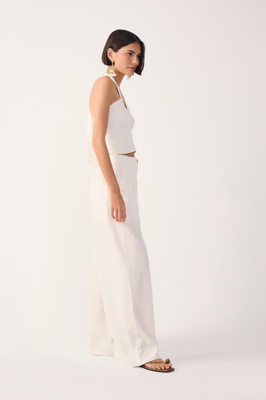 Off-White Pleated Lurex Stripes Linen Pants_3