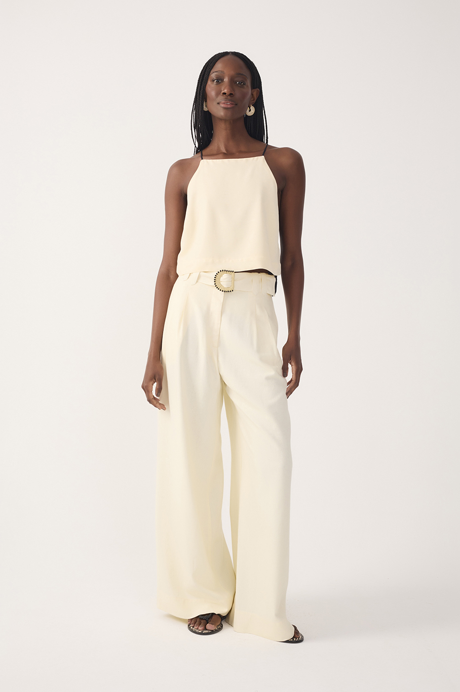 Wide-Leg Linen Beaded Buckle Pants_2