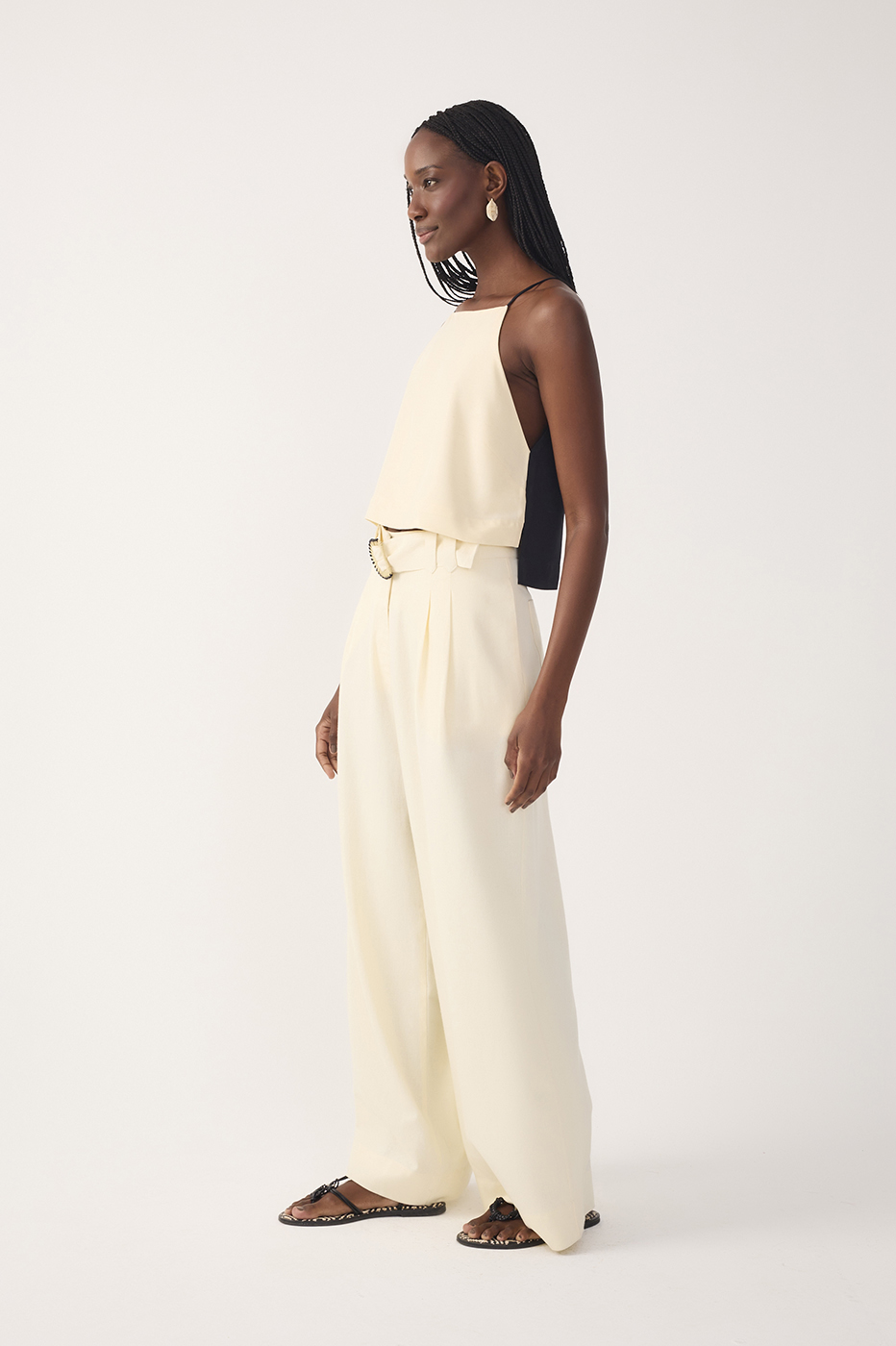 Wide-Leg Linen Beaded Buckle Pants_3