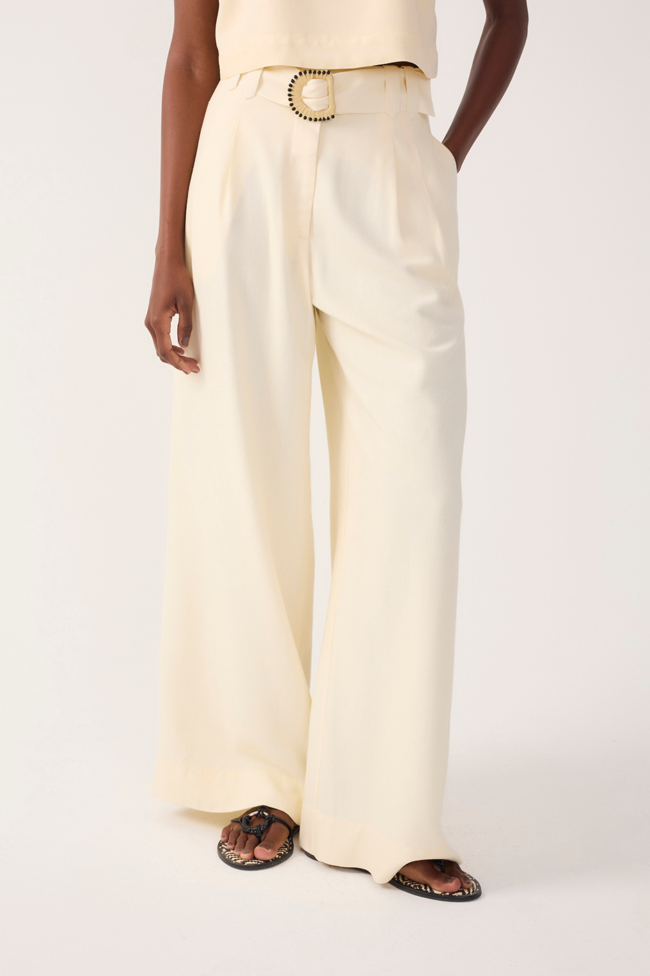 Wide-Leg Linen Beaded Buckle Pants_4