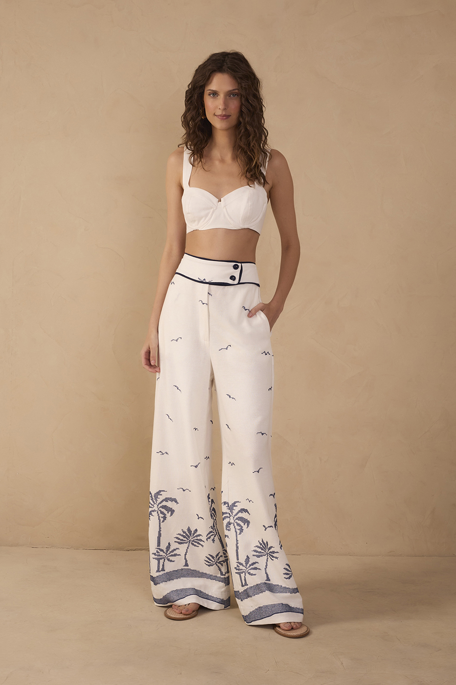 Off-White Embroidered Linen Pants