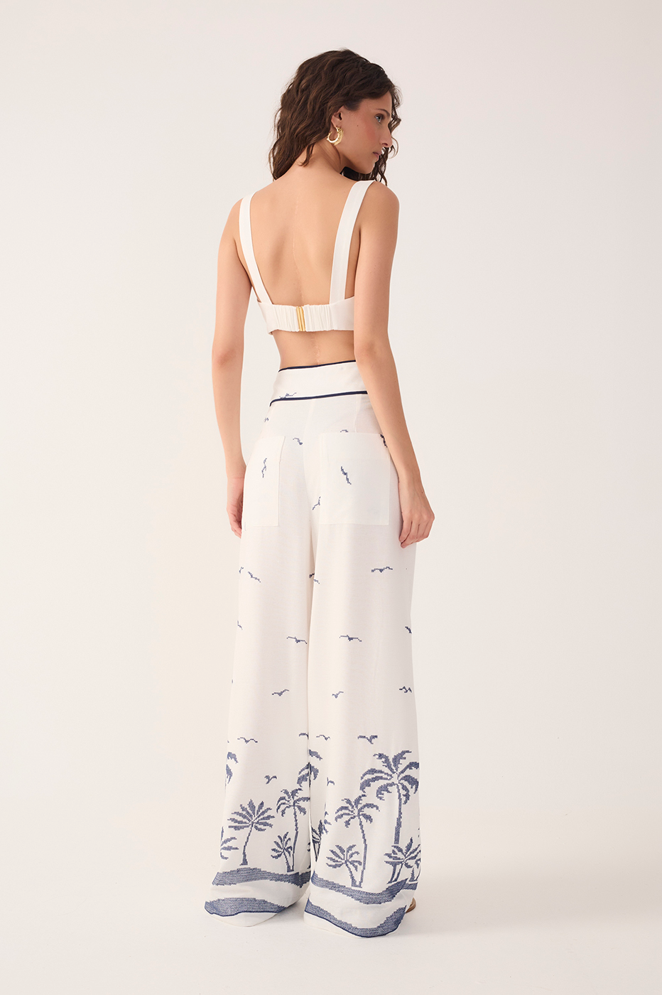 Embroidered Coconut Linen Pants
