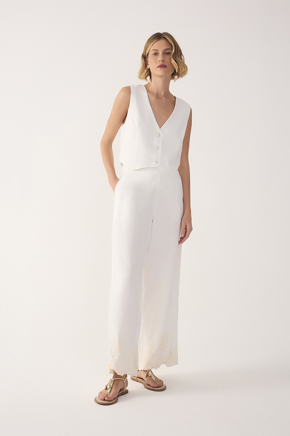 Off-White Embroidered Hem Linen Pants in Off White | Dress To Off-White Embroidered Hem Linen Pants in Off White | Dress To