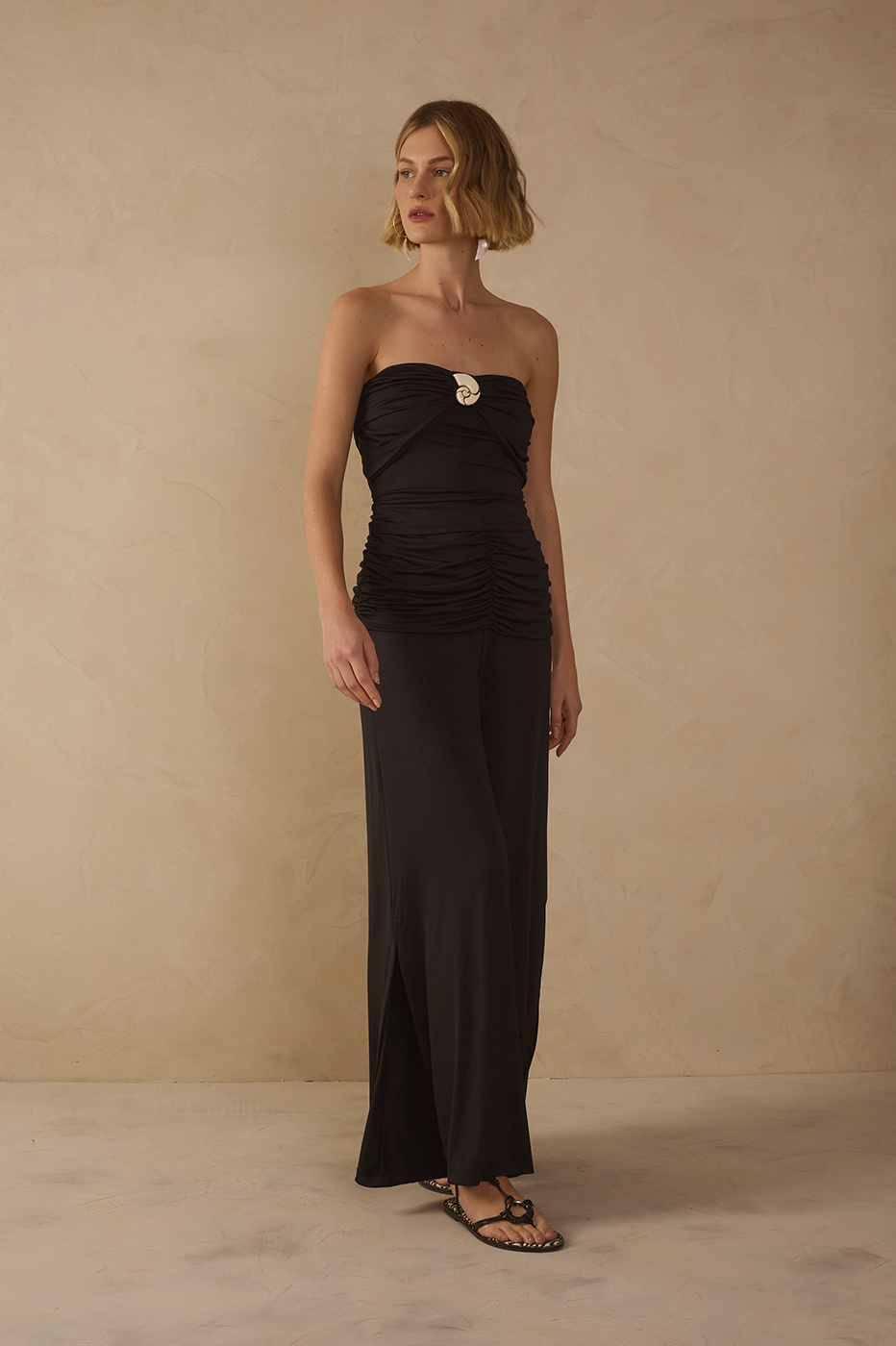 Black Ruched Jersey Pants_1