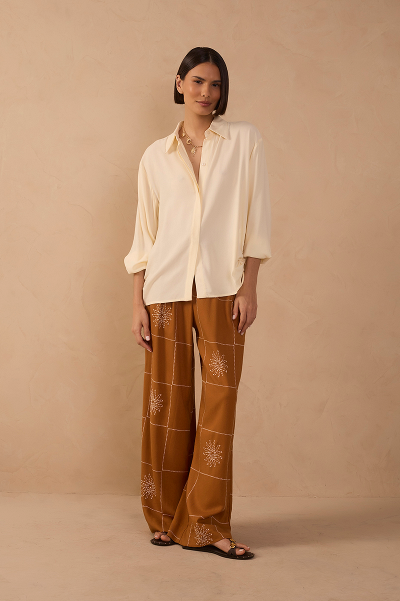 Embroidered Plaid Wide-Leg Linen Pants_1