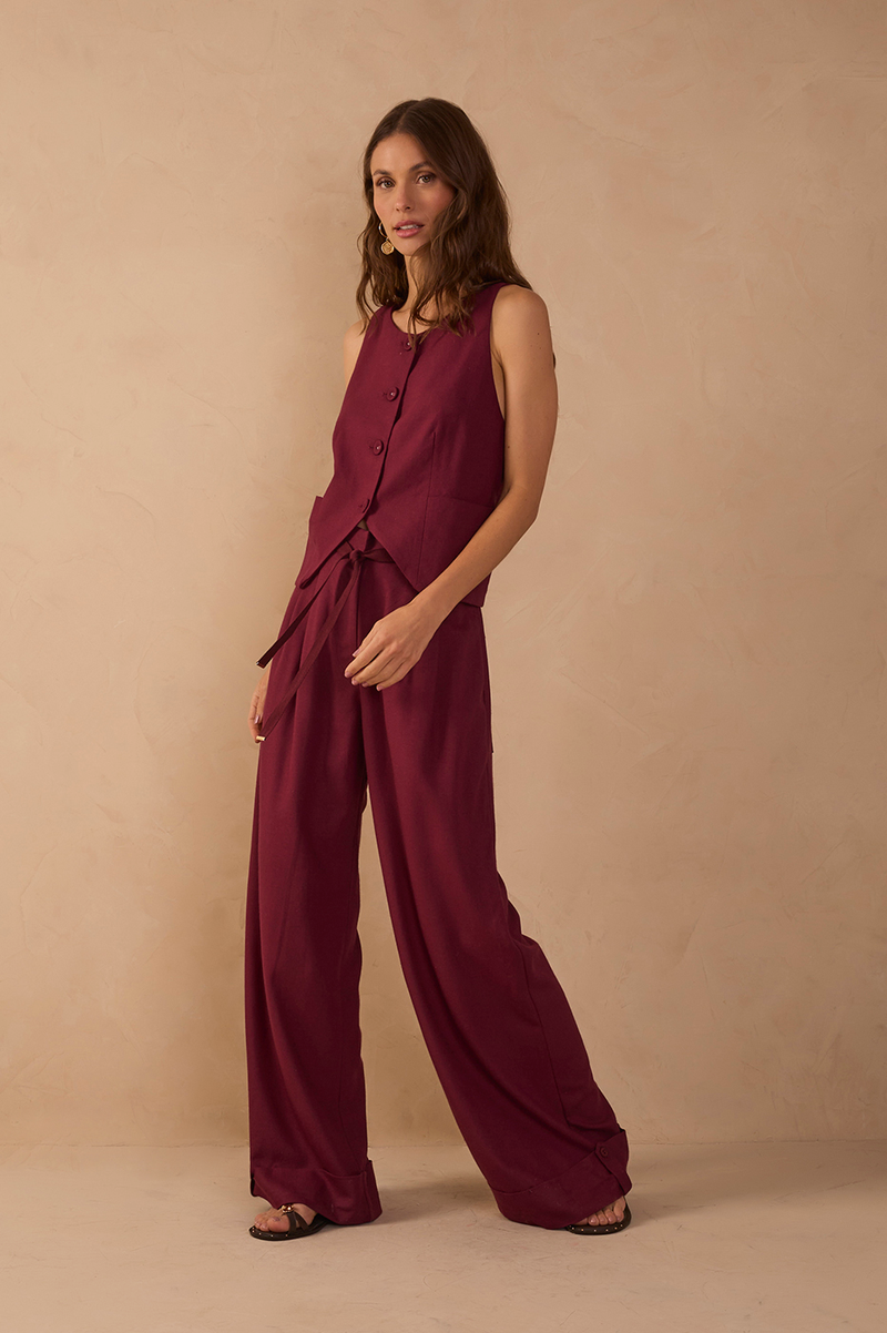 Drawstring Pleated Wide-Leg Linen Pants_1
