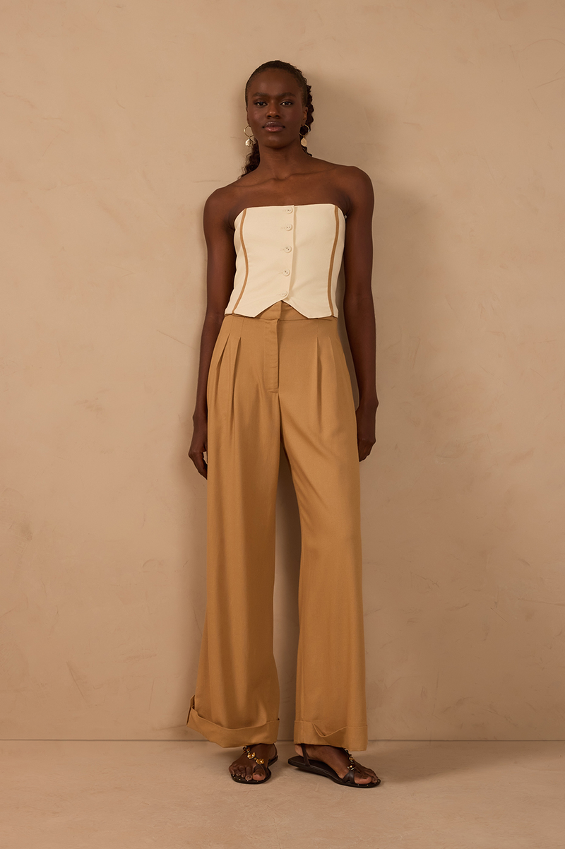 Drawstring Pleated Wide-Leg Linen Pants_1