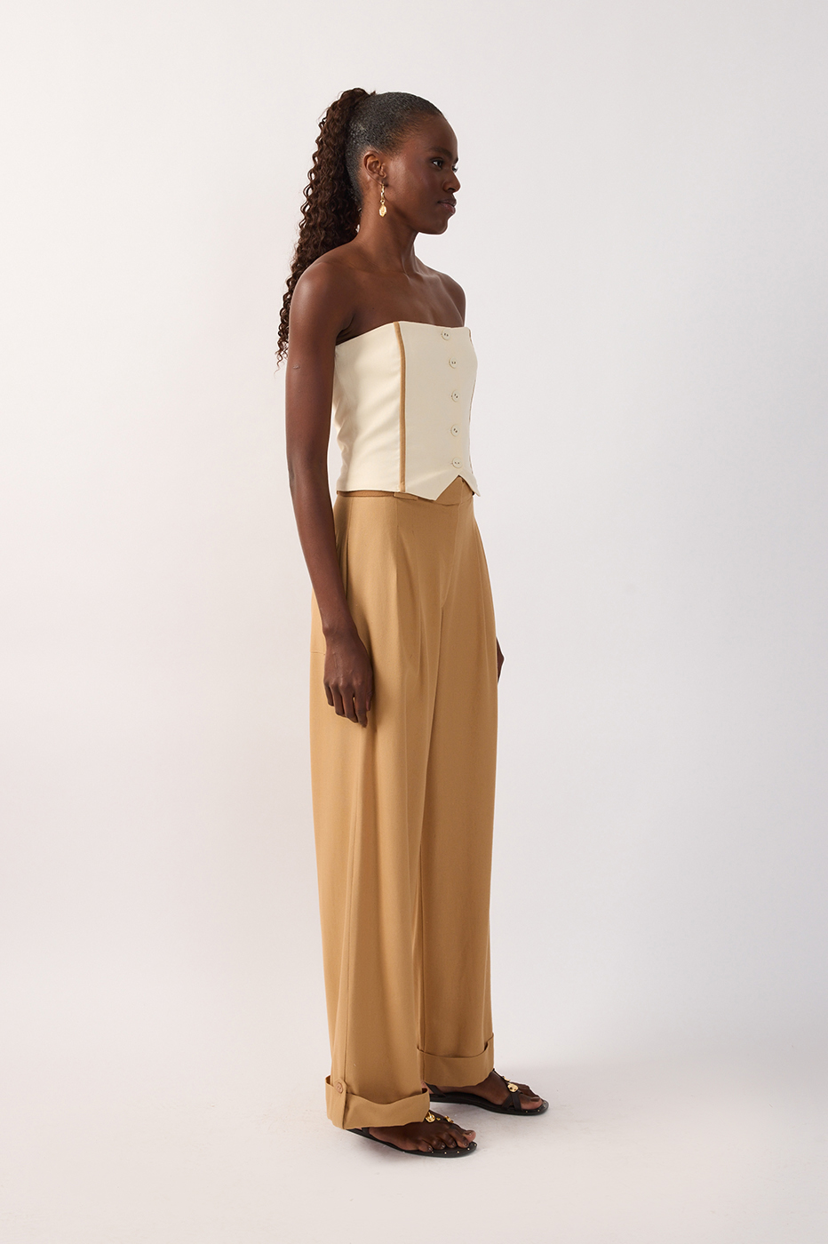 Drawstring Pockets Pleated Wide-leg Linen Pants_3