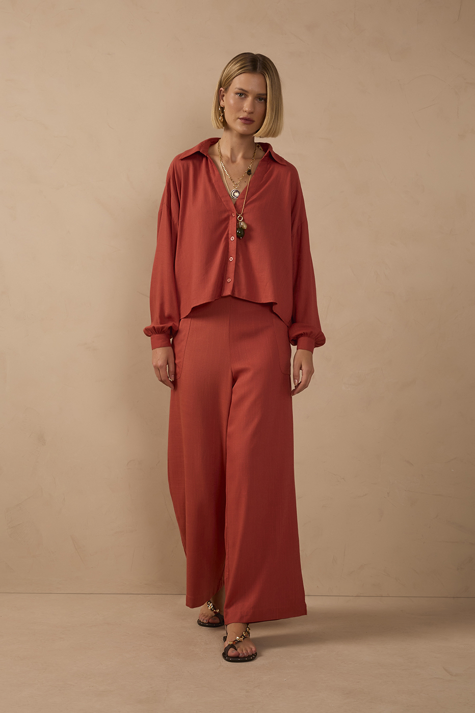 Brown Flap Waist Drawstring Pants_1