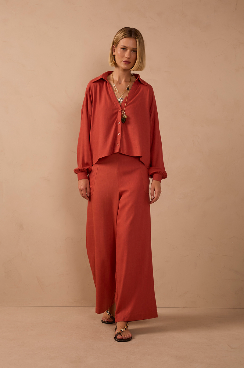 Brown Flap Waist Drawstring Pants_1
