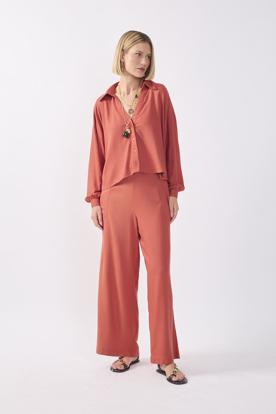 Brown Flap Waist Drawstring Pants_2