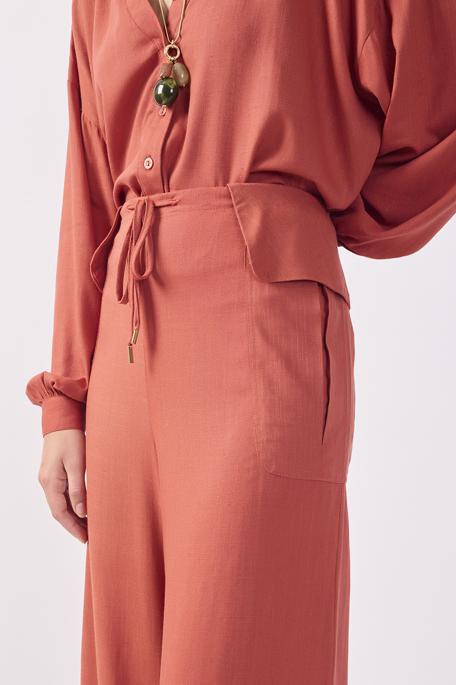 Brown Flap Waist Drawstring Pants_4