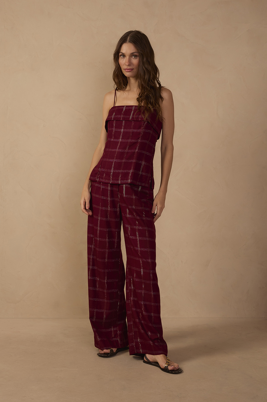Plaid Wide-Leg Linen Pants_1