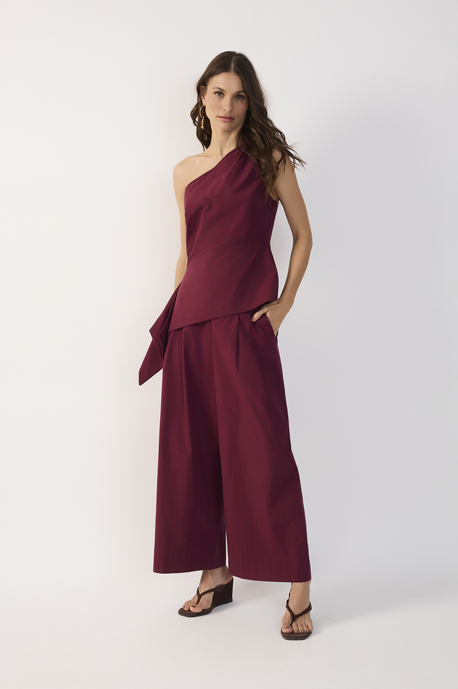 Wide Leg Cotton Pleated Pants_4