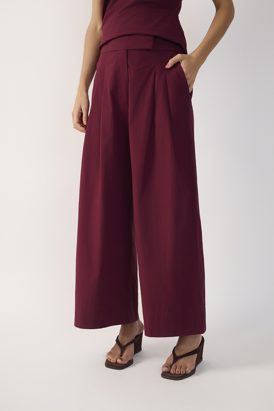 Wide Leg Cotton Pleated Pants_5