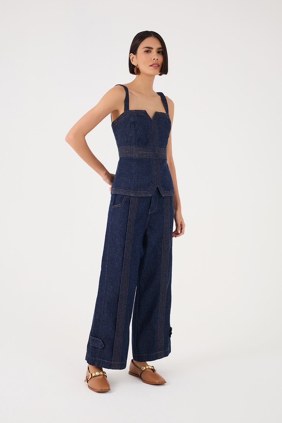 Denim Pockets Seam Pants