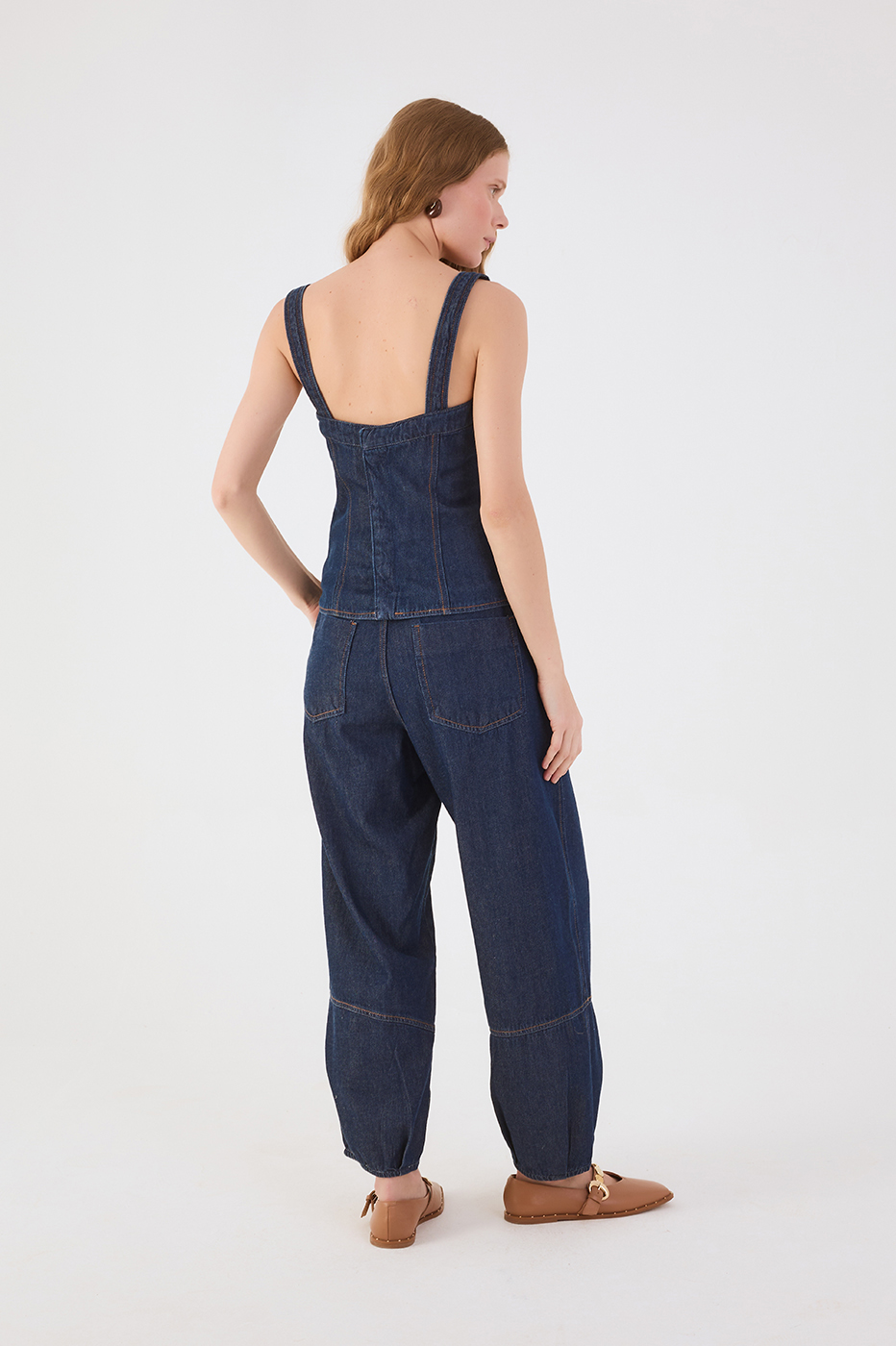 Denim Pockets Zipper Closure Barrel Pants