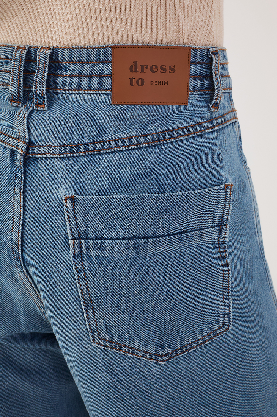 Denim Seam Detail Pockets Belt Loops Flare Pants