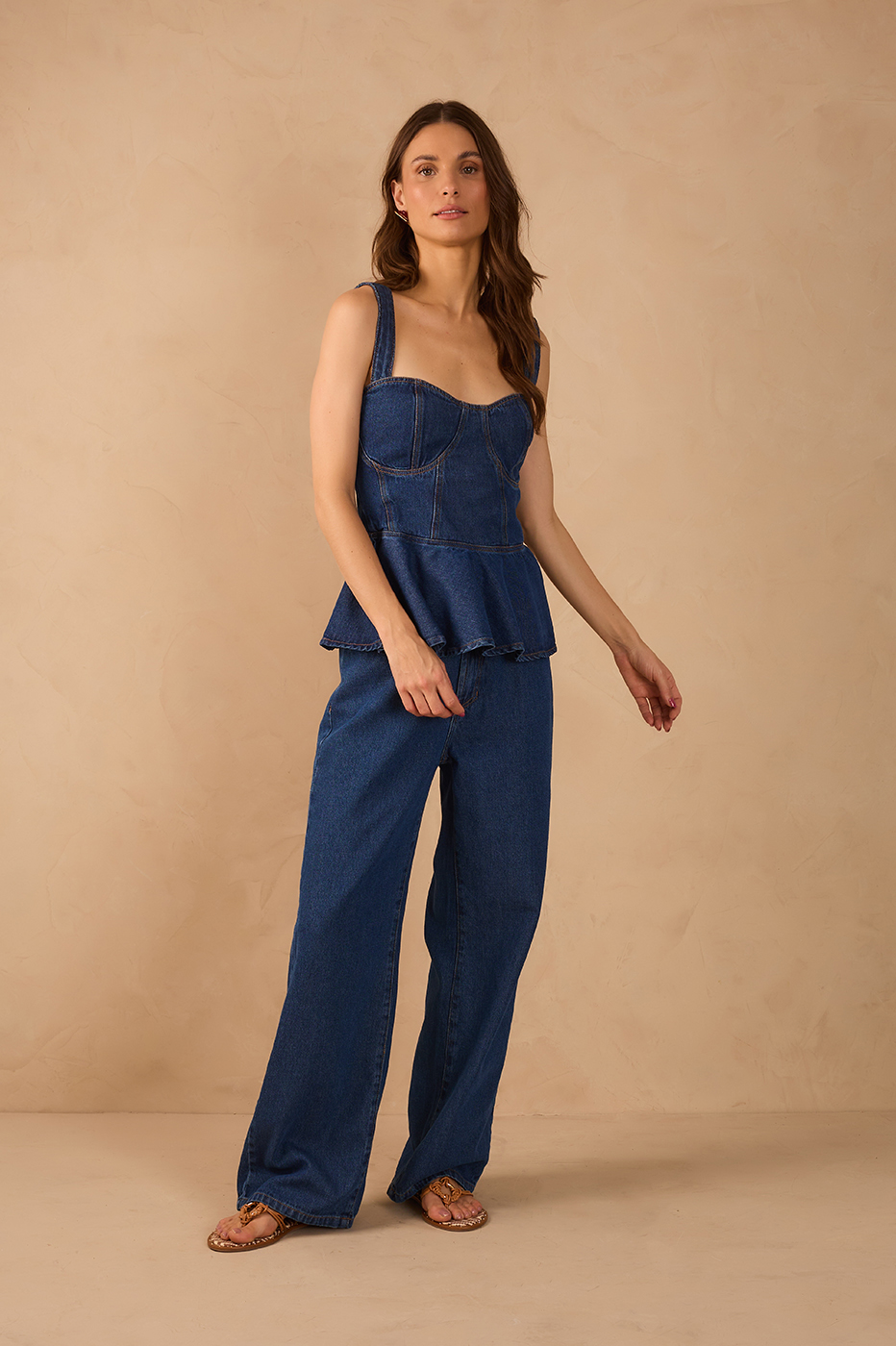 Denim Pockets Belt Loops Basic Pants