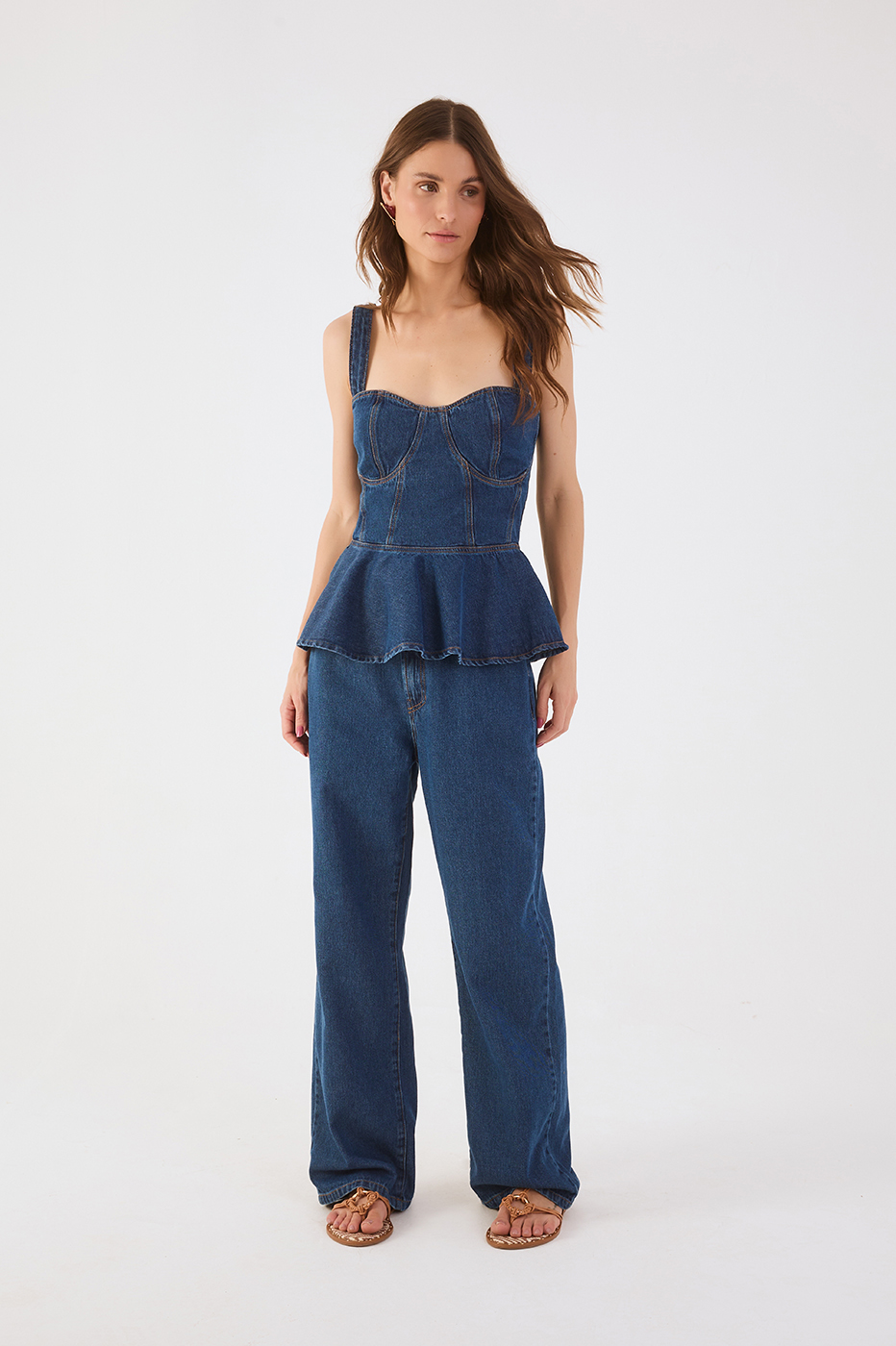 Denim Pockets Belt Loops Basic Pants