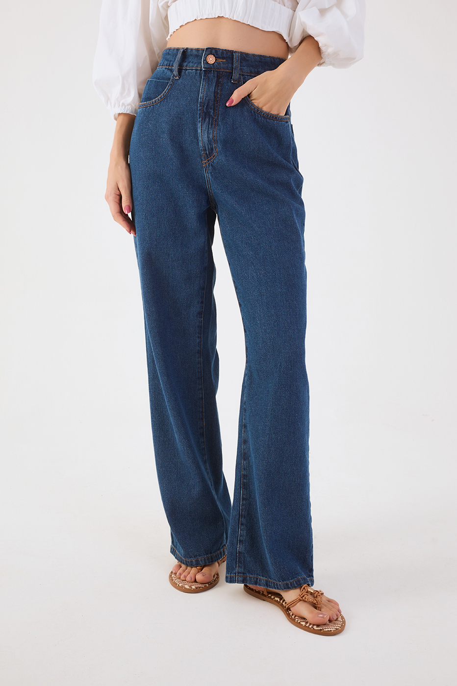 Denim Pockets Belt Loops Basic Pants