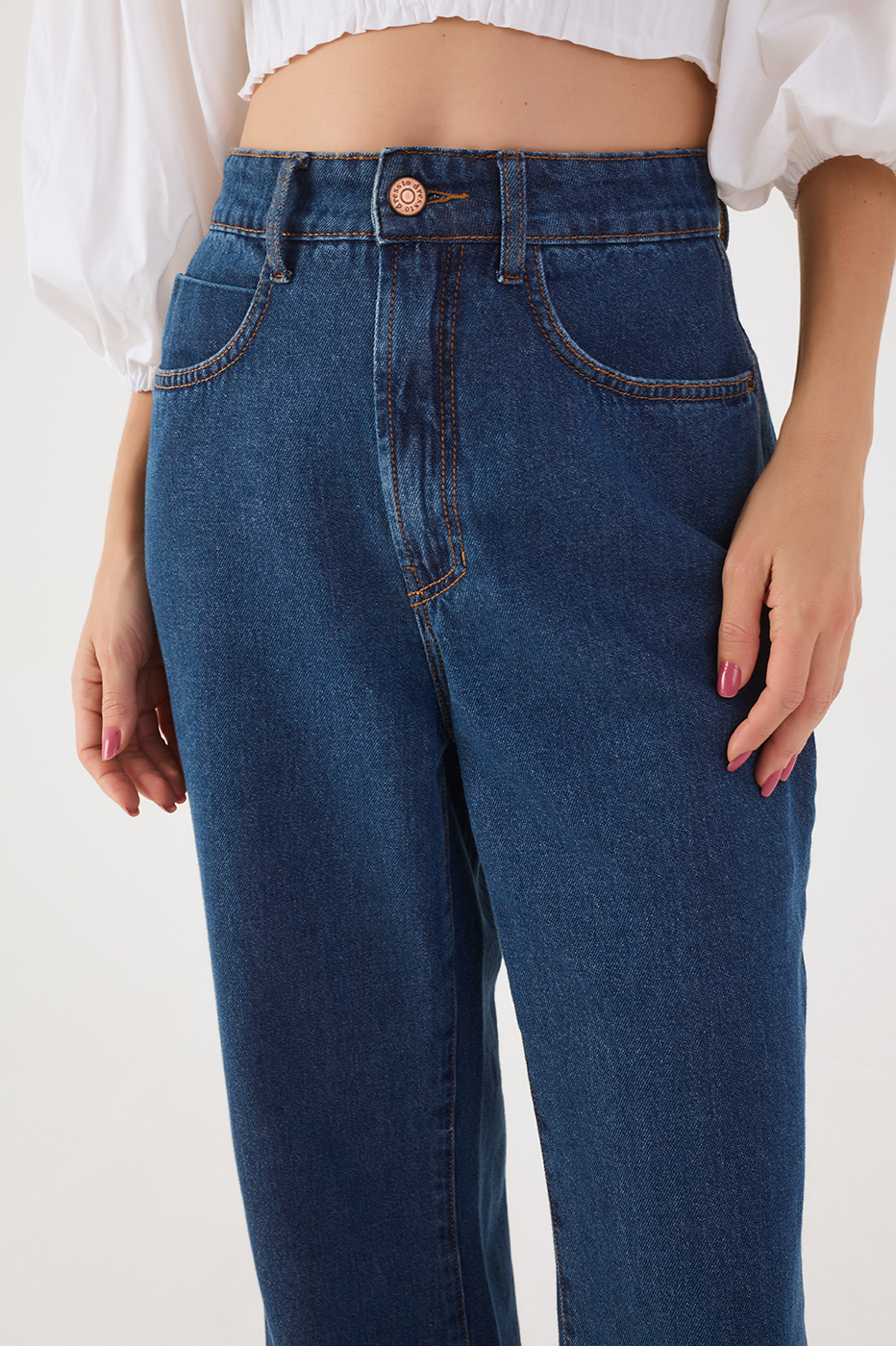 Denim Pockets Belt Loops Basic Pants