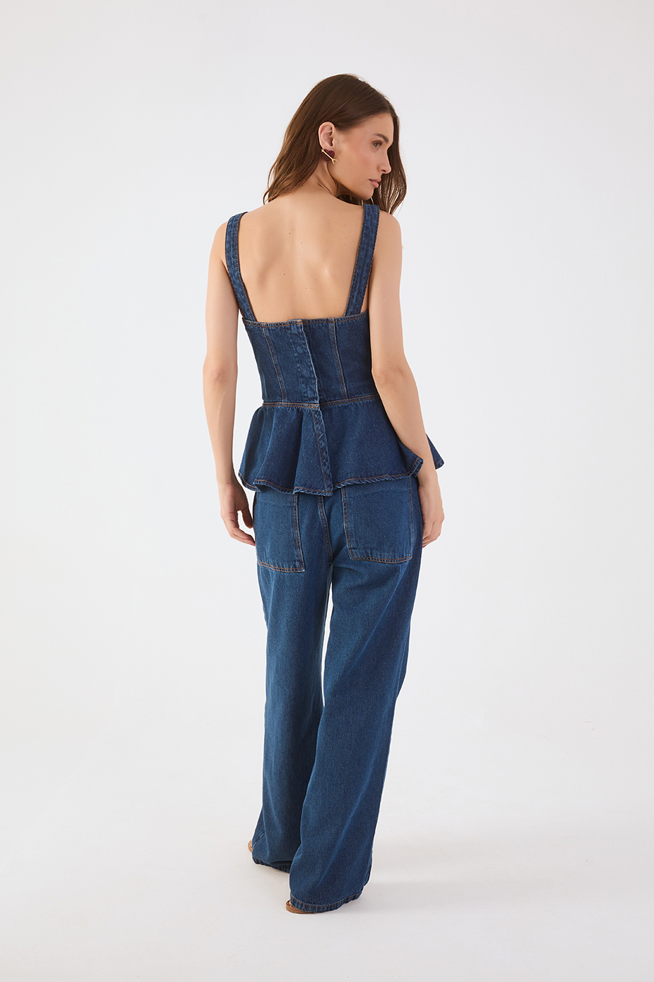 Denim Pockets Belt Loops Basic Pants