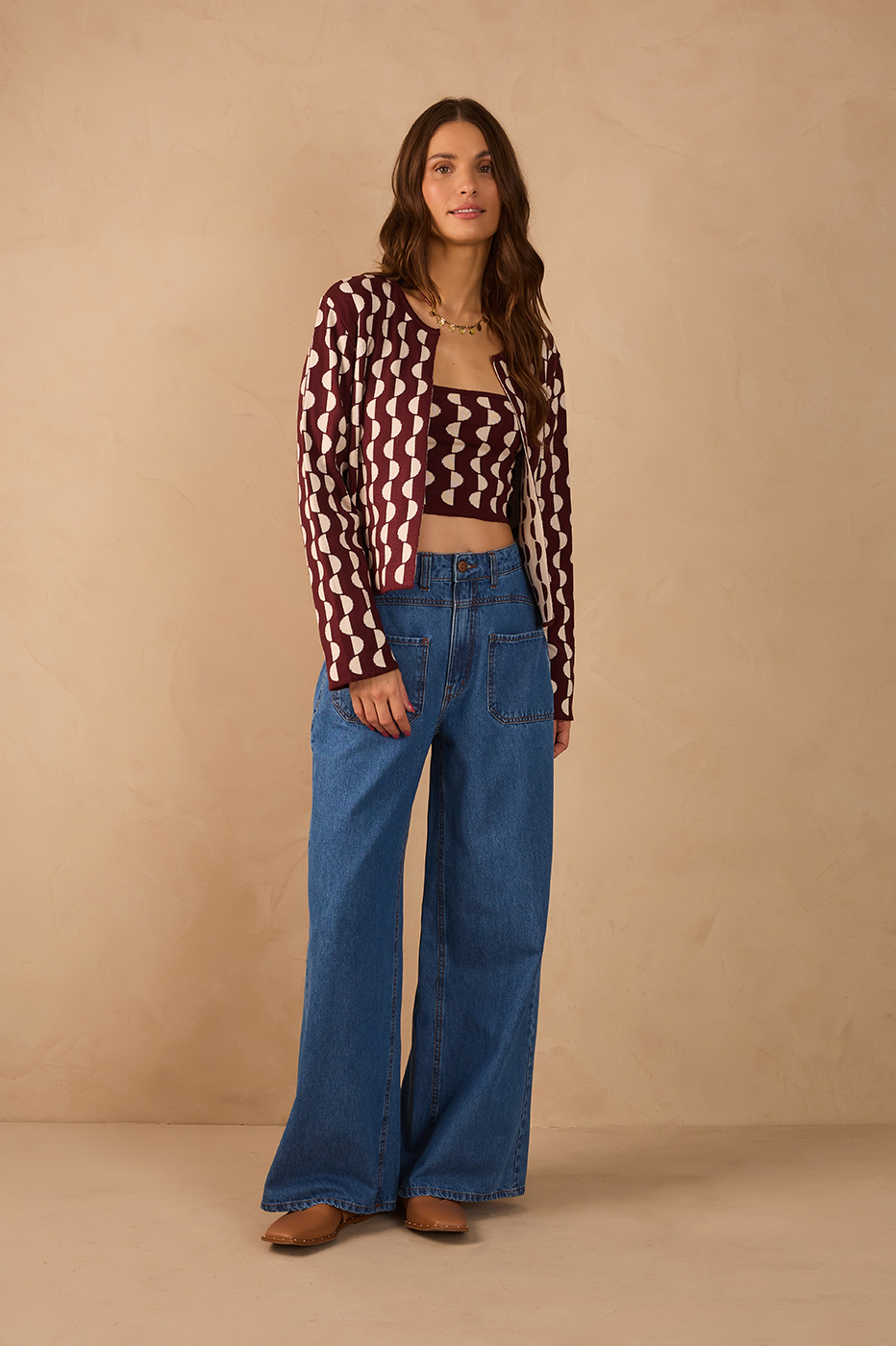 Denim Pockets Wide-Leg Pants