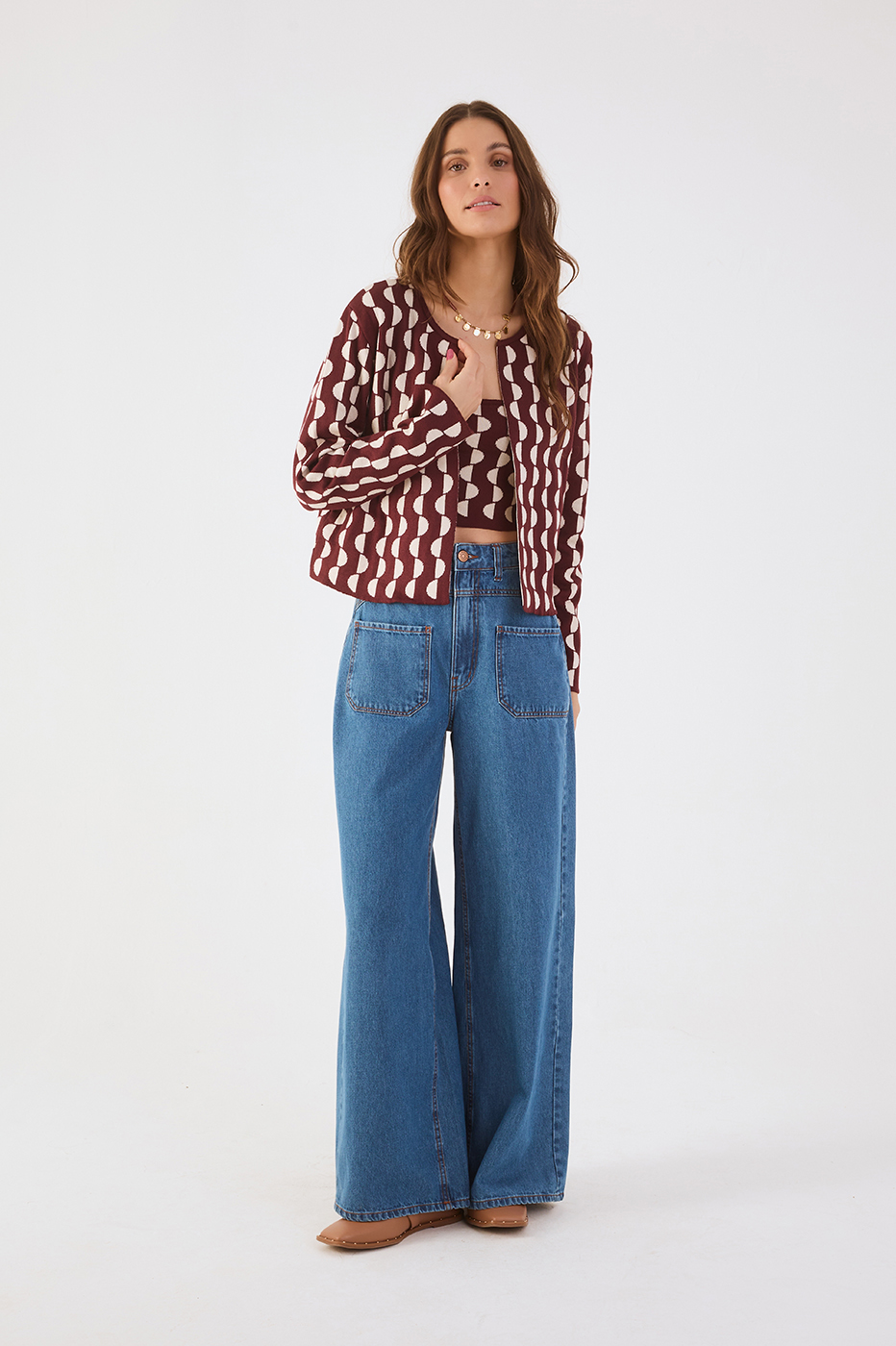 Denim Pockets Wide-Leg Pants