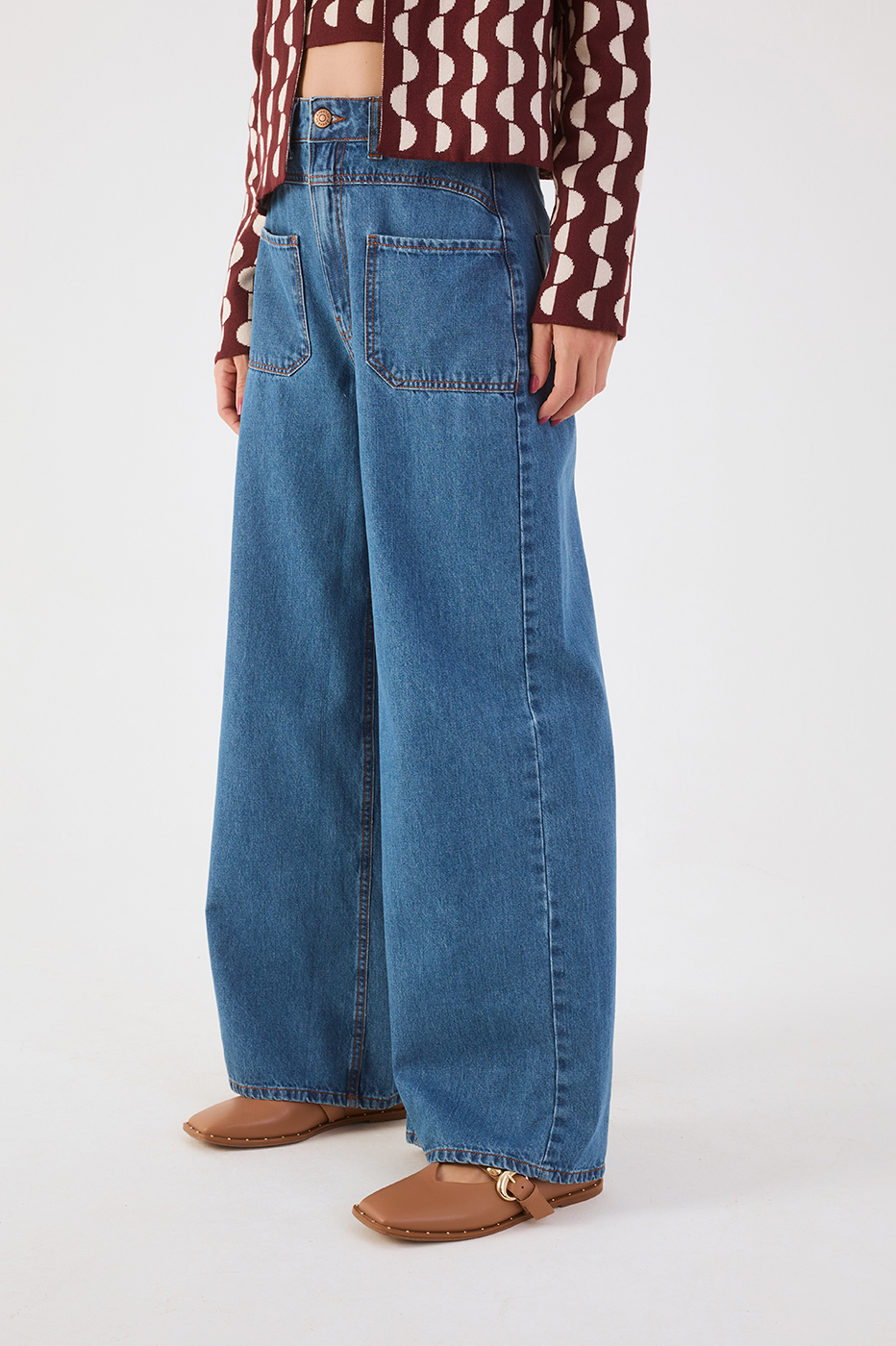 Denim Pockets Wide-Leg Pants