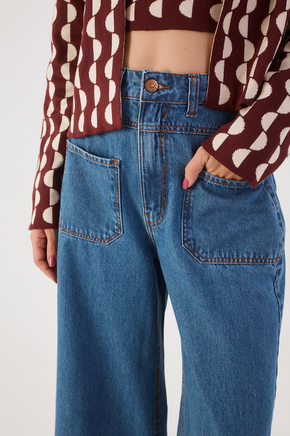 Denim Pockets Wide-Leg Pants