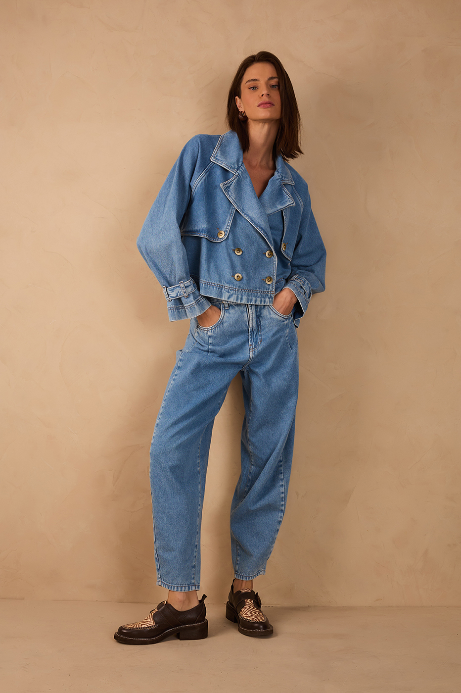 Denim Pockets Barrel Pants